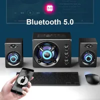 Powerful Bluetooth Speakers Colorful LED Home TV Theater Sound Wireless Subwoofer 3D Stereo Surround Wooden Material USB Wired
