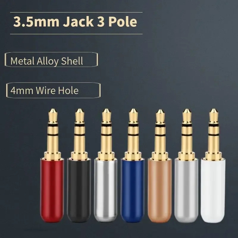 3.5 Jack 3 Polos Speaker Terminal For Soldering Earphone Cable 3.5mm Male Plug Connector Gold Plated 7 Colors Metal Shell 4PCS