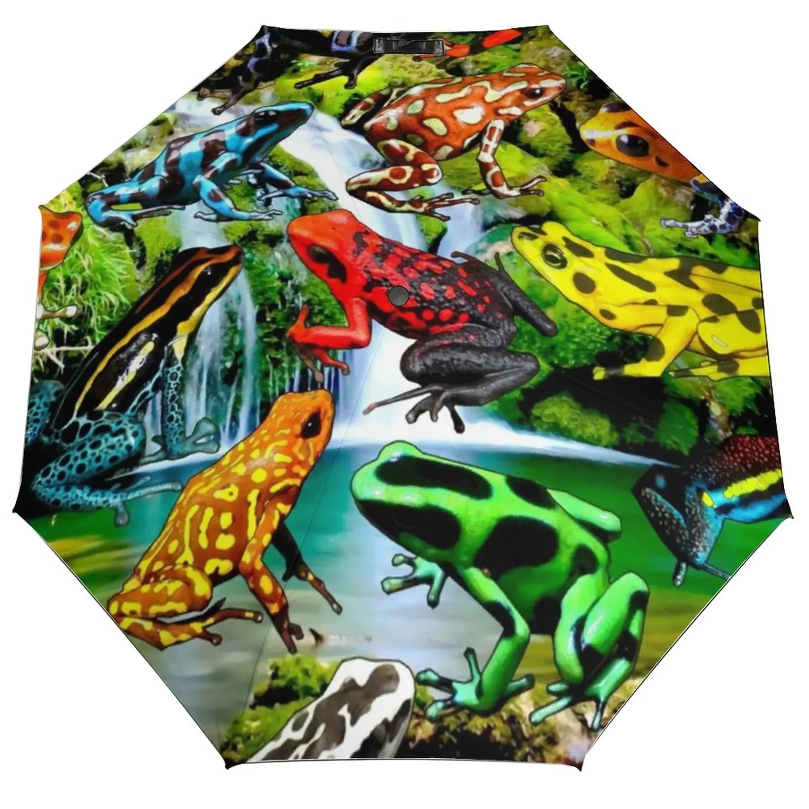 Colorful Frog Art 3 Fold Manual Umbrella Frogs Trending Animal UV Protection Umbrella Carbon Fiber Frame Lightweight Umbrellas