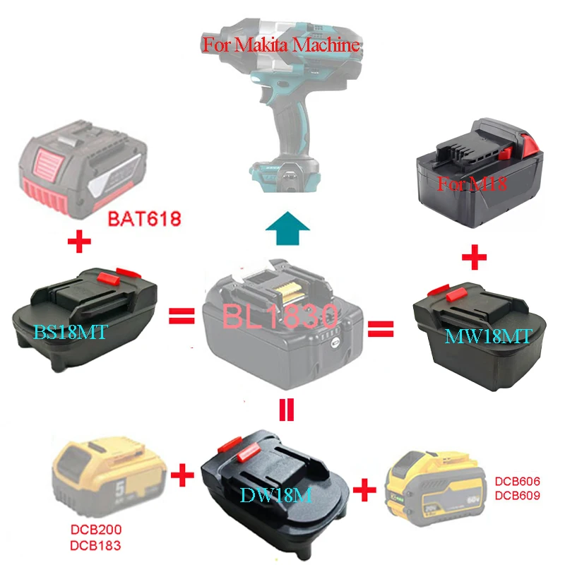 

For Makita 18V Power Tool Adapter Converter BS18MT DW18MT MW18MT For Bosch For Milwaukee For M18 For DeWALT Lithium Ion Battery