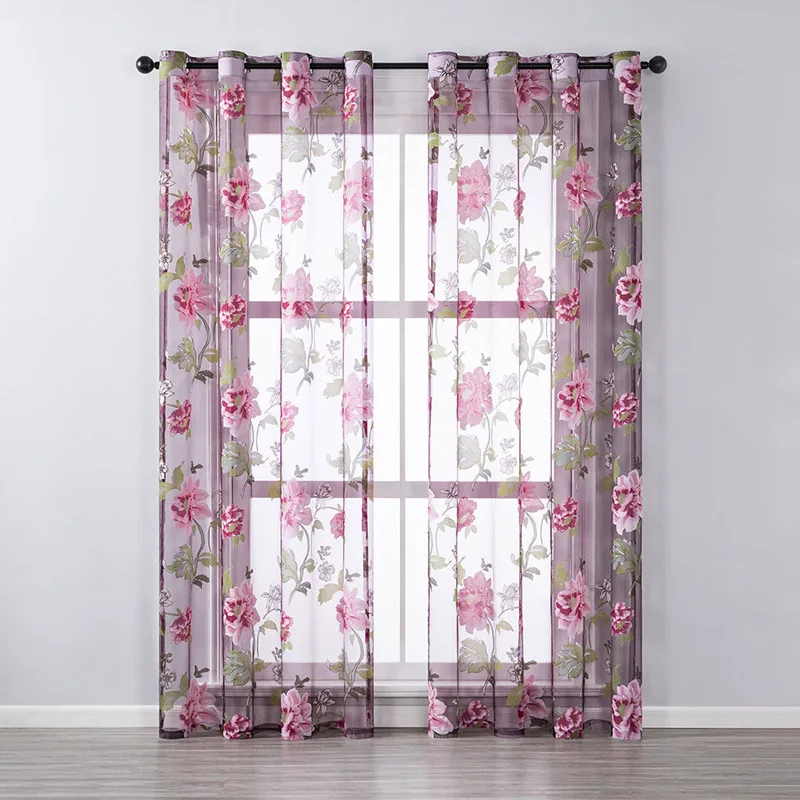 

Pastoral Style Peony Semi-blackout Window Screen Living room Balcony Bedroom Light-Impermeable Curtains