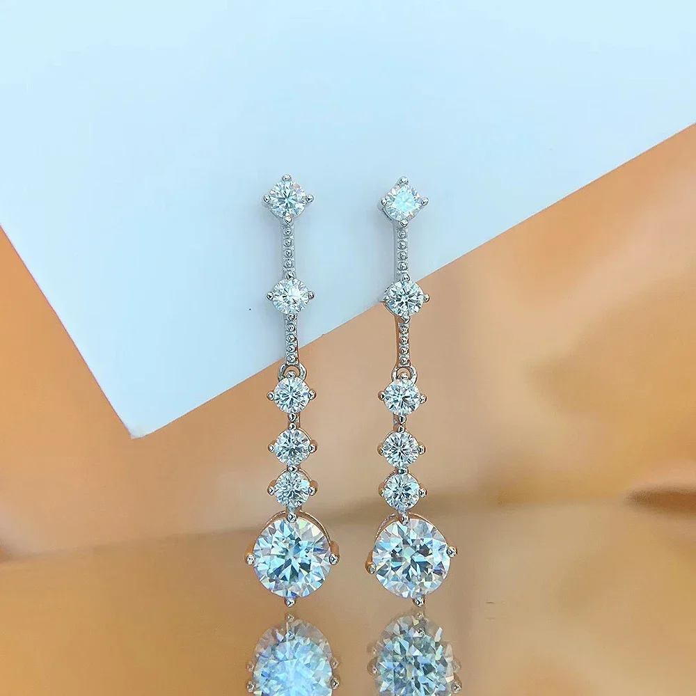 Long Tassel Full Moissanite Dangle Earrings with Certificates 6CT D Color Lab Diamond Earring 925 Silver Fine Jewelry for Women