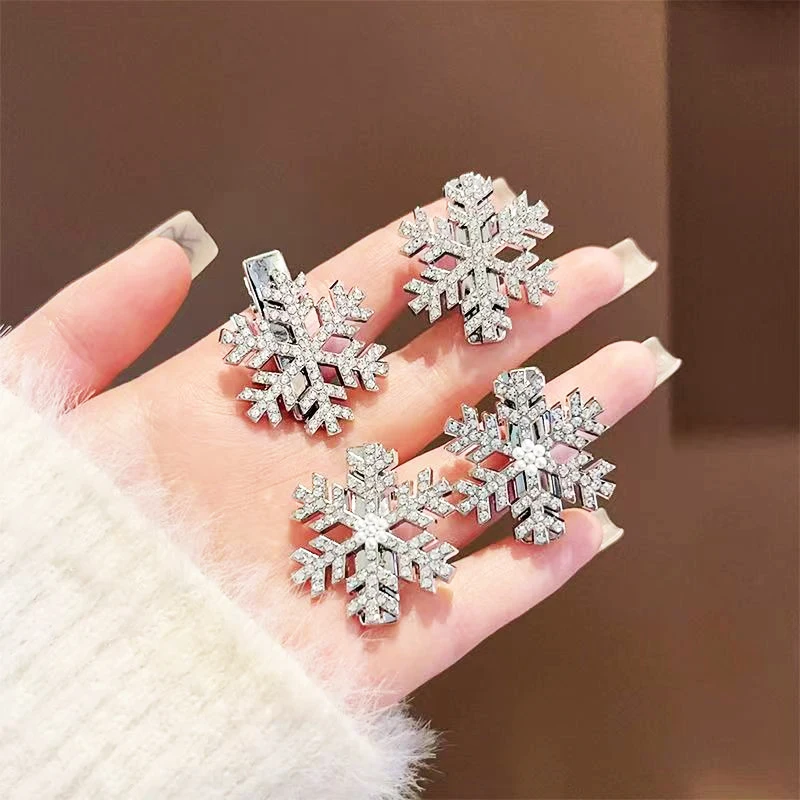 Silver Snowflake Mini Hair Clip Women Girls Sweet Side Bangs Clip Glitter Shiny Edge Hairpins Barrettes Cute Christmas Headwear