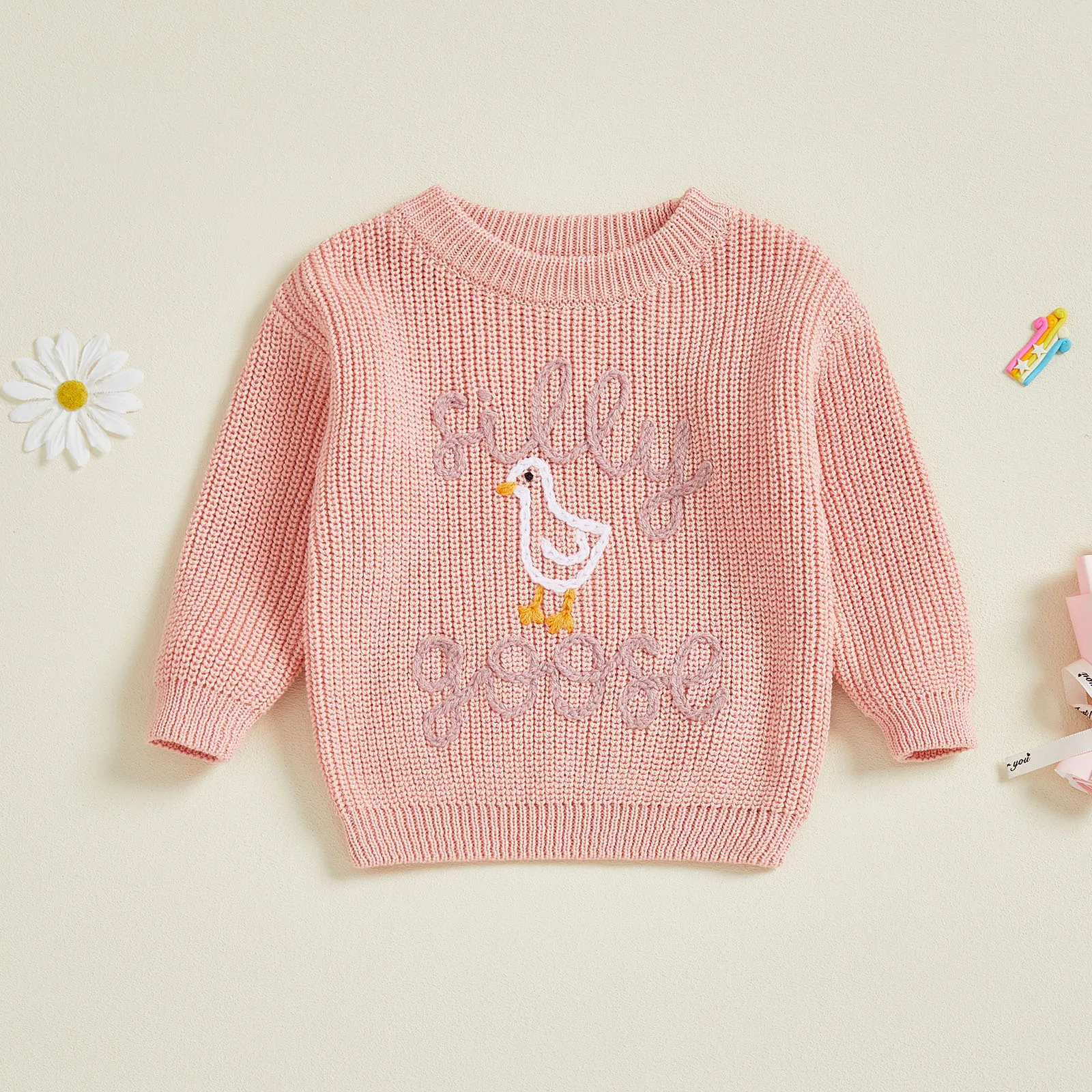 

0-4years Girl and boys Autumn winter Cartoon Sweater Long Sleeve Letter Duck Embroidery Knit Jumper Tops