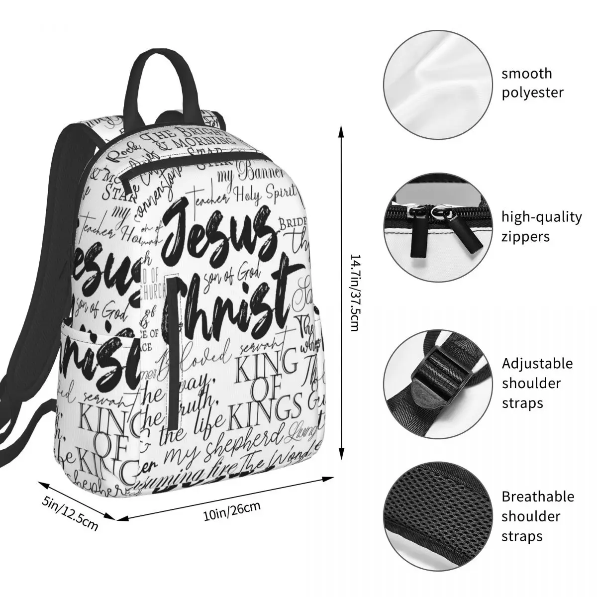 The Names Of God Yeshua Jesus Christian Backpack Student Boys Girls BookBag Kids School Bag Laptop Shoulder Bags for Men Women