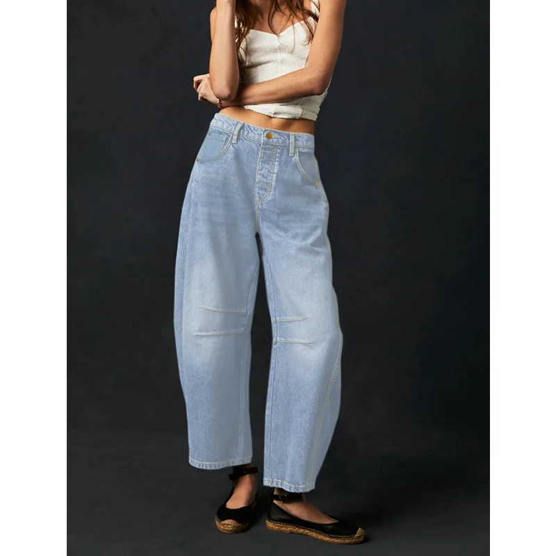 Blaue Damen Jeans hohe Taille Vintage gerade Sommer plus Größe klassische Jeans hose Streetwear American Harem Baggy Denim Hose