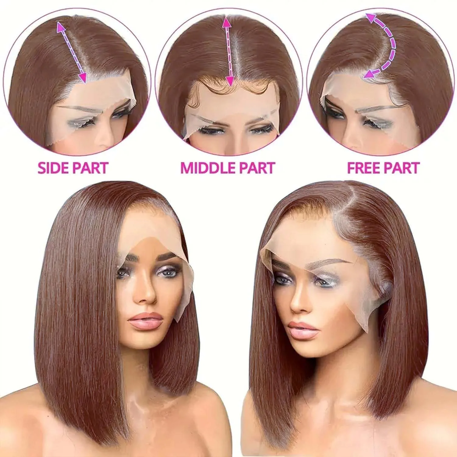 Mossily 200 densità 13x4 Bob capelli umani grezzi parrucca anteriore in pizzo 100% dritto 2 colori marrone cioccolato parrucche frontali in pizzo per capelli umani