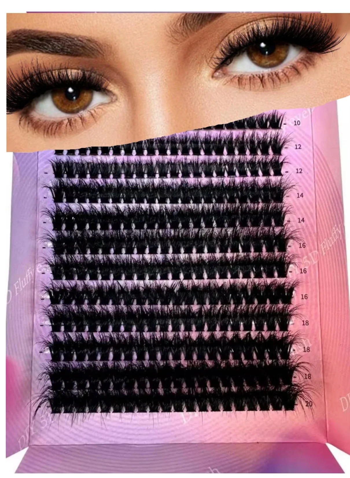 DIY 5D Fluffy Individual Lash Clusters CC Curl Synthetic Hair 12 Rows Mixed Length 10-20mm 240PCS Handmade Eyelash Extensions