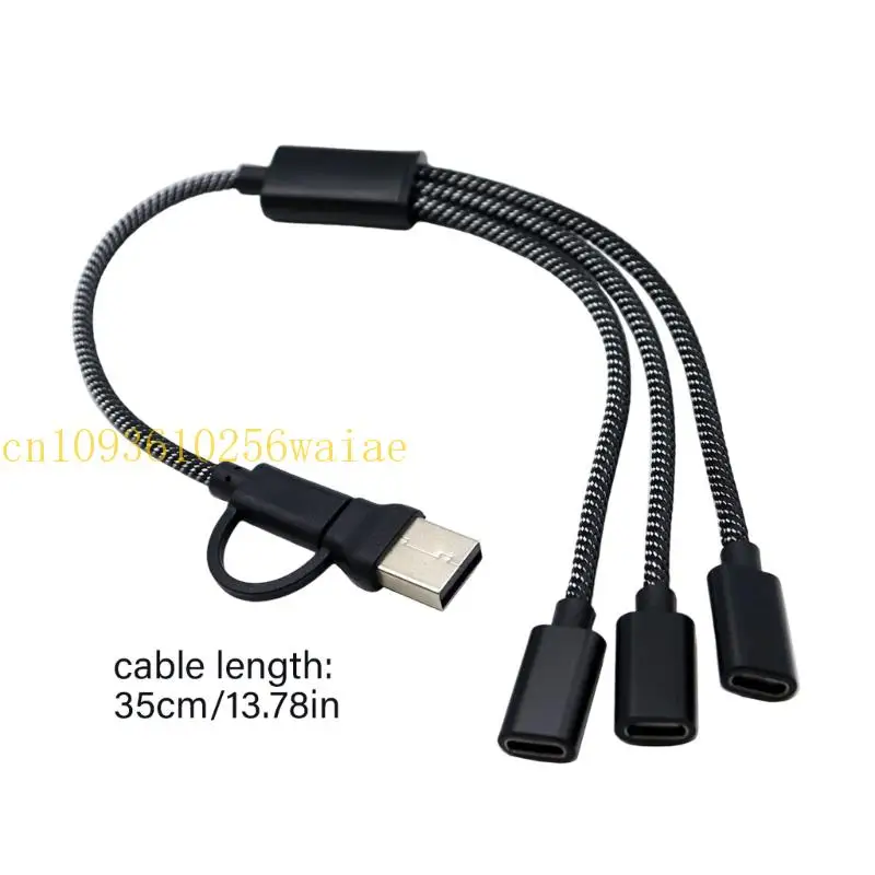 Cable divisor USB 652F, USB + Tipo C Conectores cable extensión Male a 2/3, Datos Puerto USB Datos y Carga Potencia