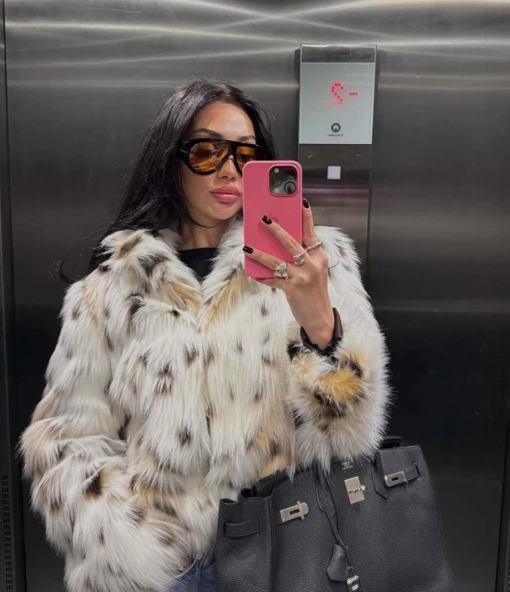 Nepbont Luipaardjassen Dames Contrast Eco Party Moeders Techwear Nieuwigheden Notch-Revers Kwaliteit Streetwears Pilot Hoorn Jas OL