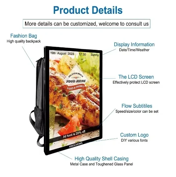 New 4G support advertising backpack human walking lcd display with battery power digital signage billboard backpack