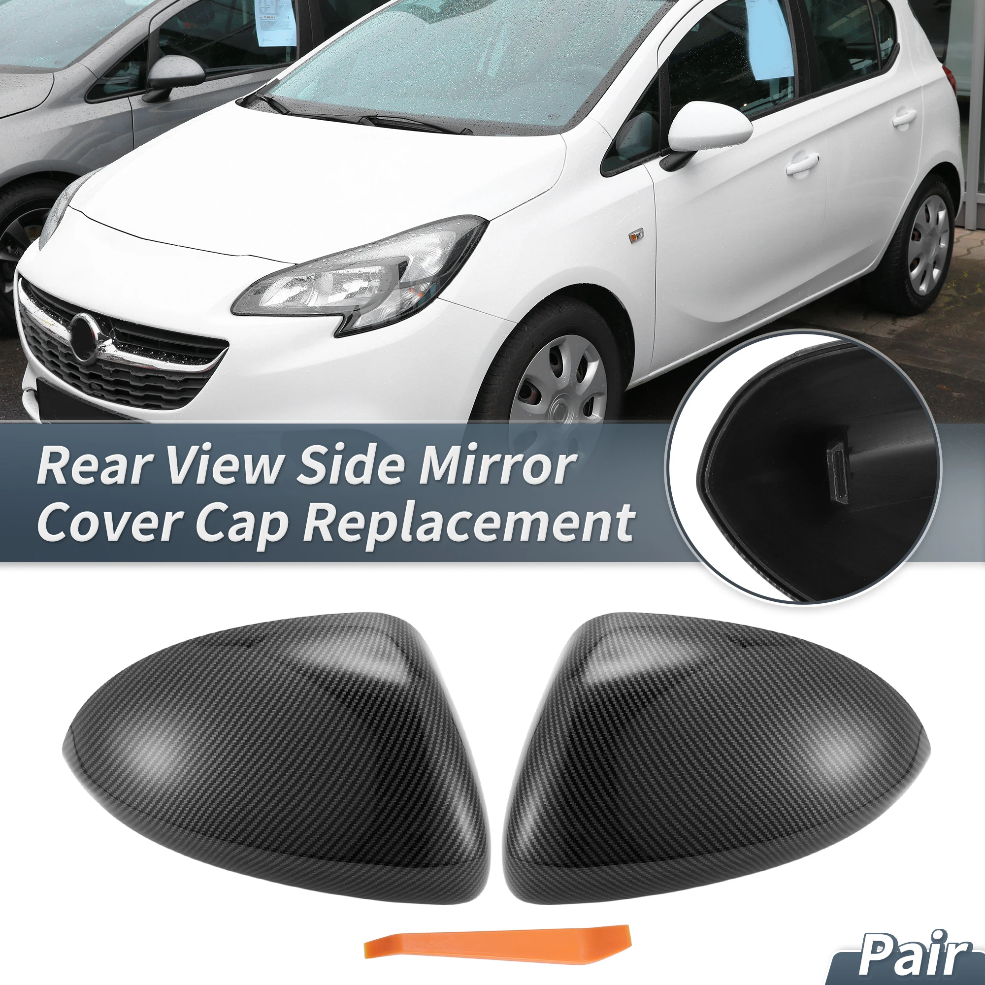 

UXCELL Замена крышки дверного зеркала из черного углеродного волокна для Opel Corsa D E 06-19