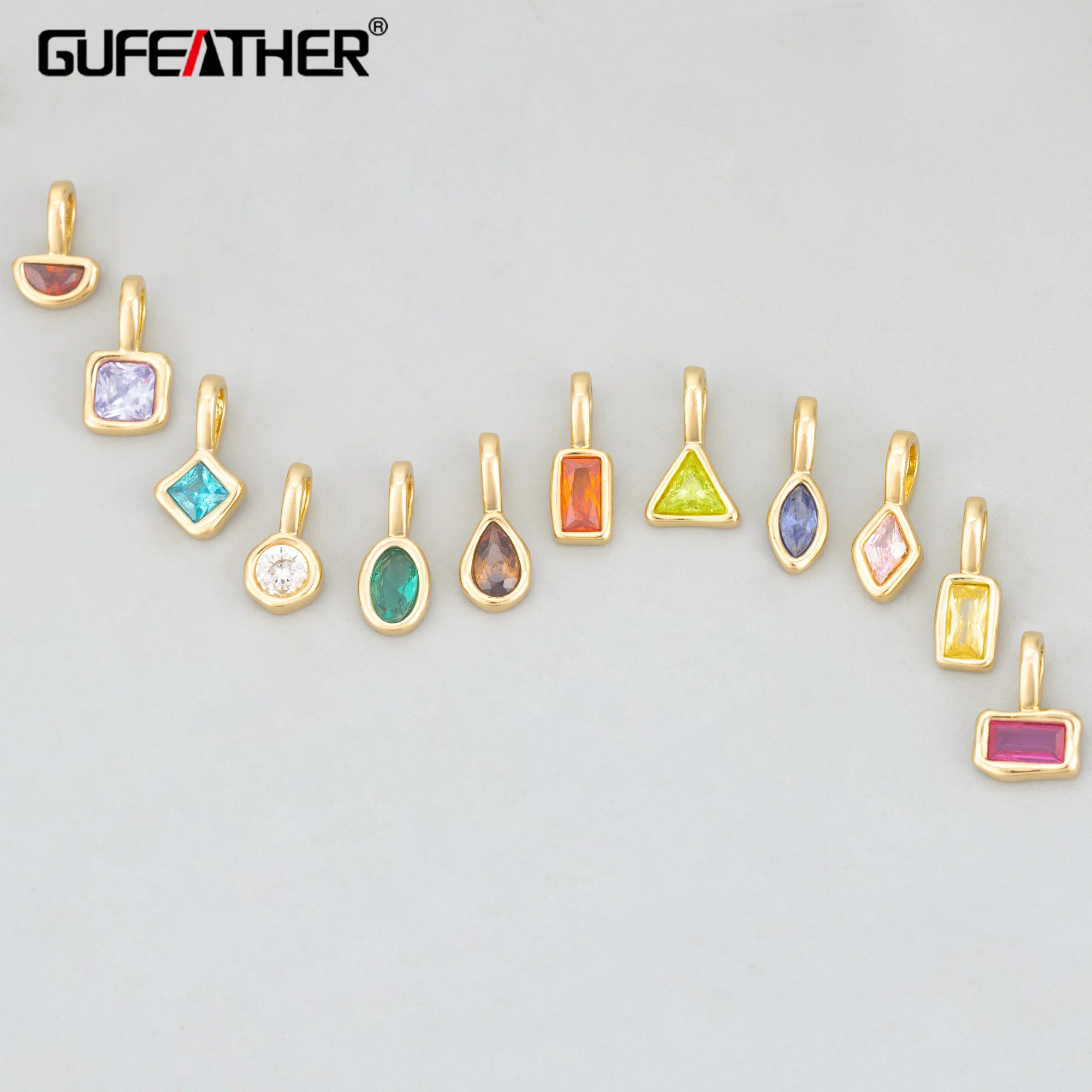 GUFEATHER, 6 Stück/Menge, MH24, Schmuckzubehör, 18 Karat Gold rhodiniert, Kupfer, Zirkone, handgefertigt, Charms, DIY-Anhänger, Schmuckherstellung