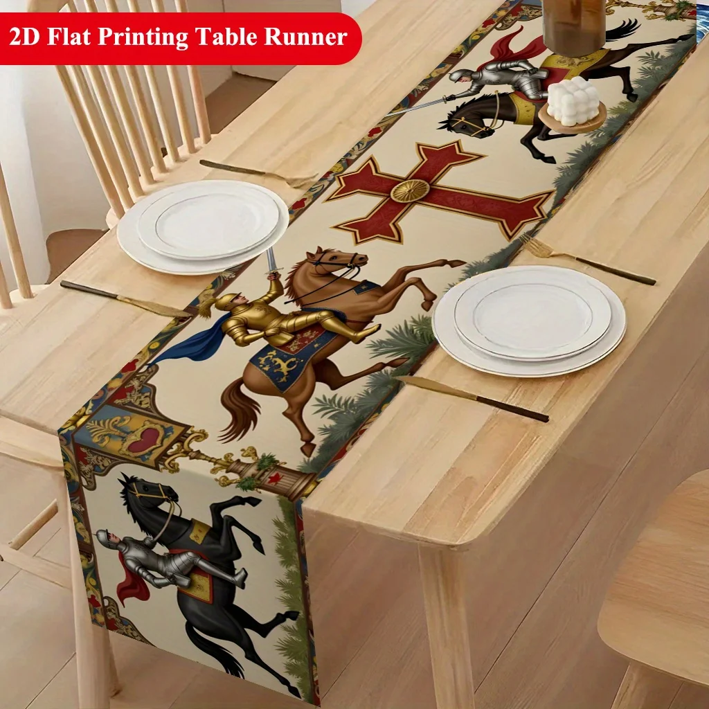 2D‑Printed Medieval Knight Battle Table Runner, Decor for Dining Table, Coffee‑Table, Gatherings, Indoor‑Outdoor Parties