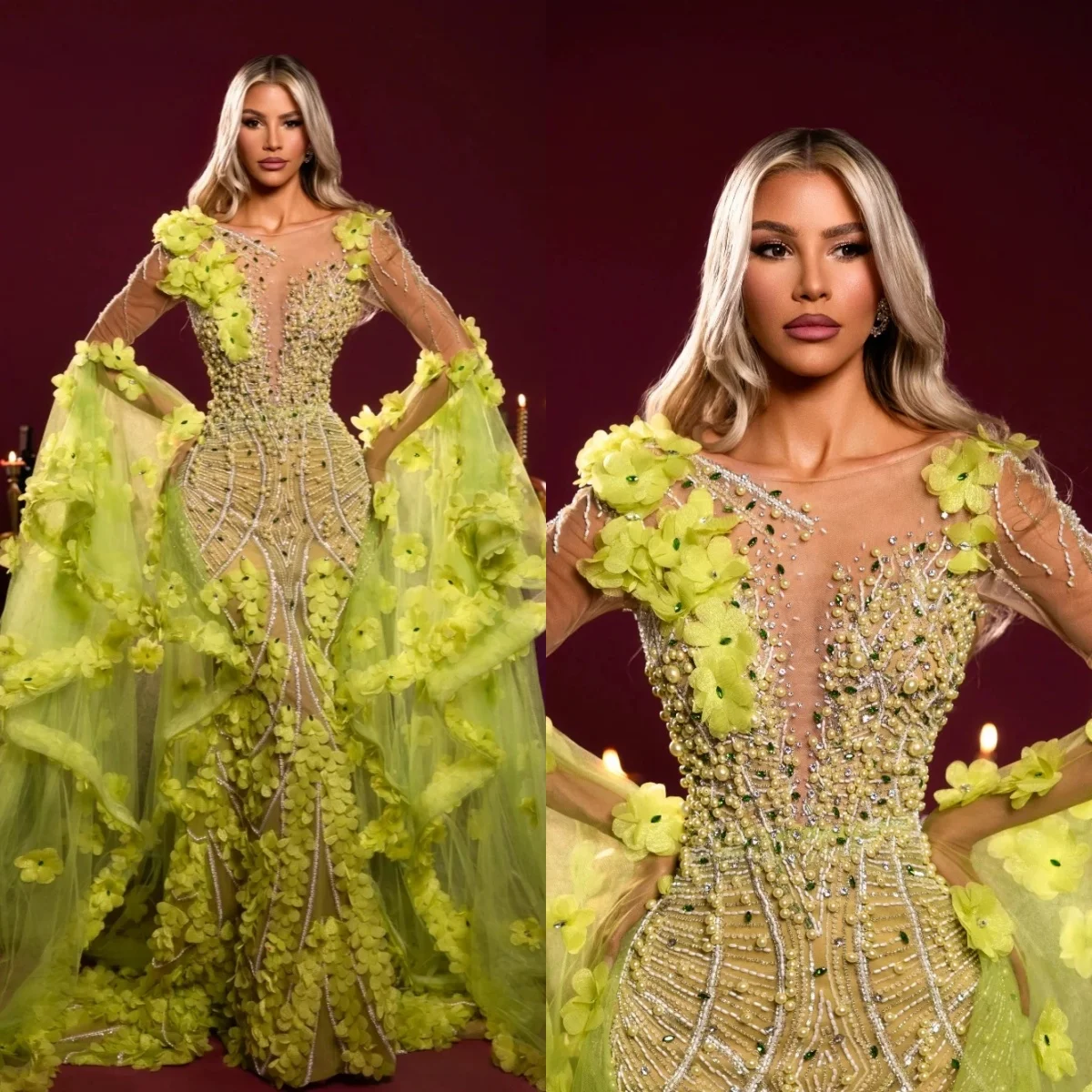 

Элегантные вечерние платья с цветочной аппликацией, сексуальное платье русалки с блестками и бисером, вечернее платье длиной до пола с жемчугом по индивидуальному заказу