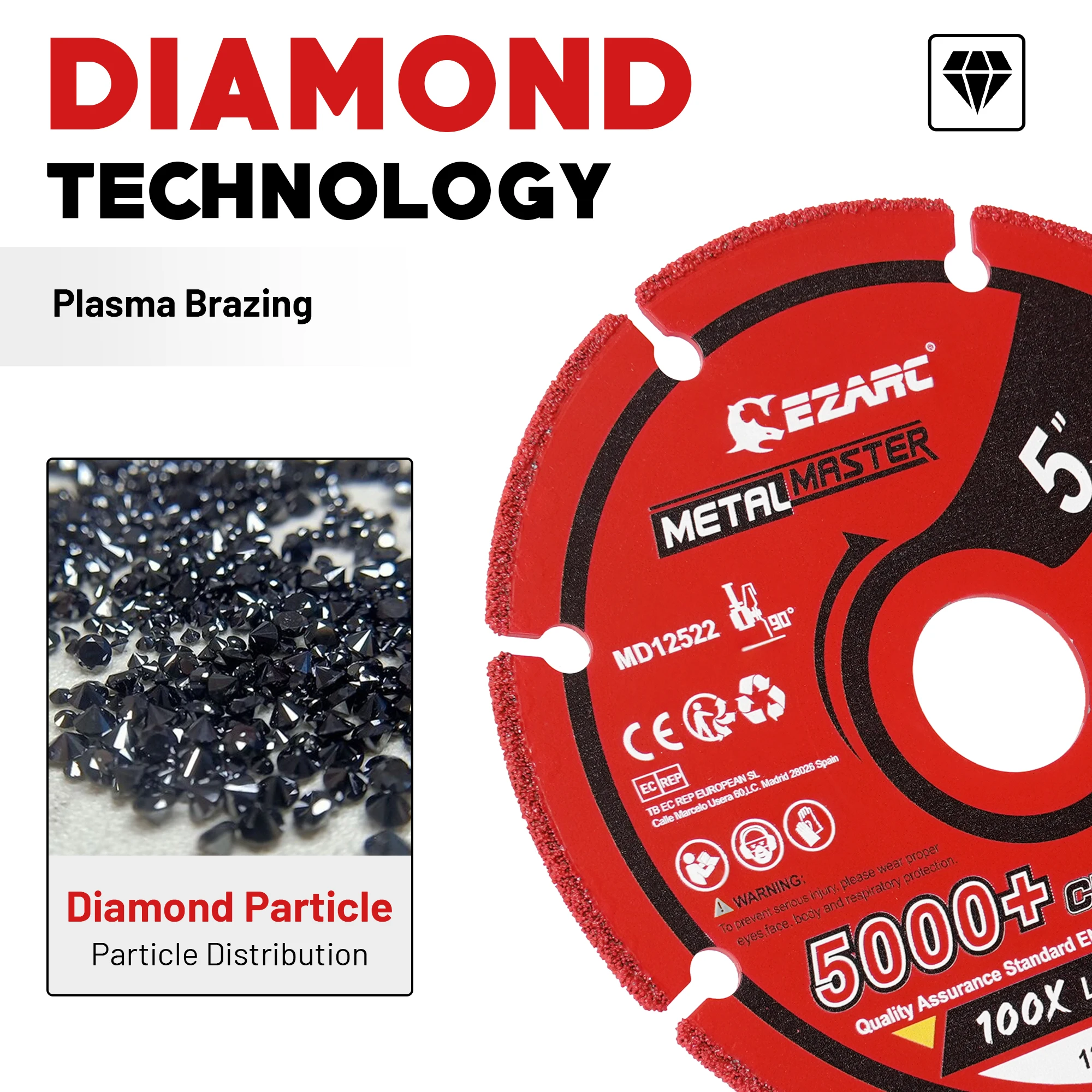 EZARC Diamond Cutting Wheel 125mm x 1.2mm x22.23mm Diamond Cut Disc for Metal, Cut Off Wheel with 5000+ Cuts on Steel Rebar Iron