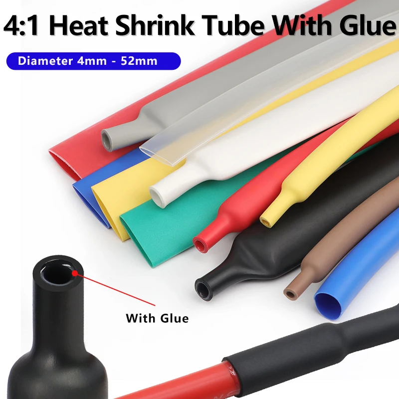 4:1 Ratio Heat Shrink Tube With Glue Diameter 4mm - 52mm Double Wall Adhensive Polyolefin Lined Wire Cable Repair Sleeving Wrap