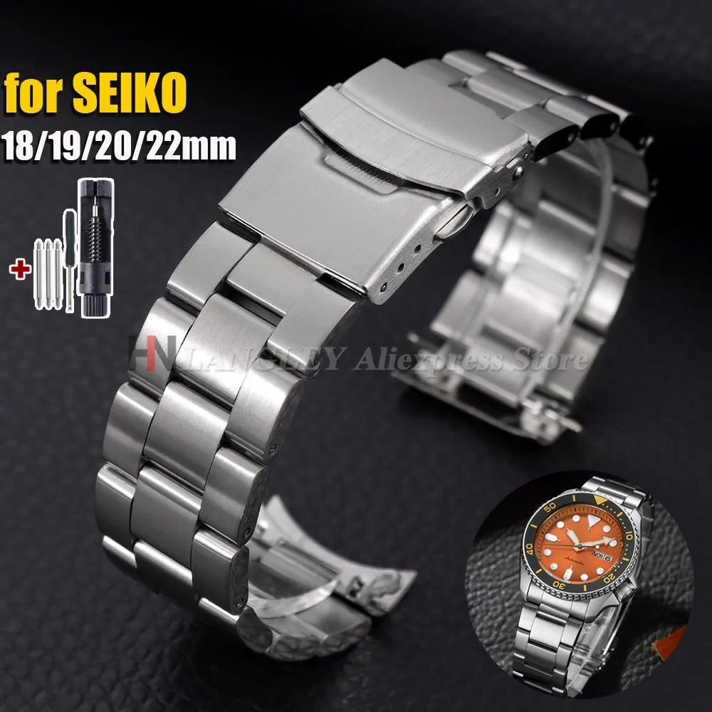 18/19/20/22 mm 316L Edelstahl Silber Schwarz gebogenes Uhrenarmband für Seiko Armband für Skx007/Skx009 Sportgürtel Herrenarmband