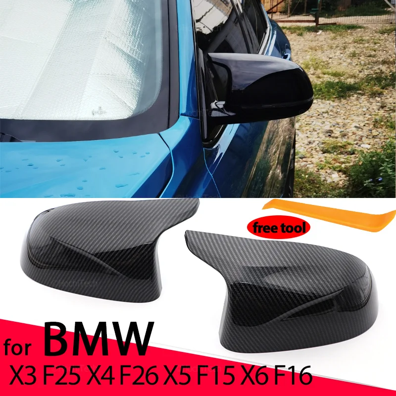 Overlay Carbon Fiber Style Black Side Mirror cover Caps for  BMW F25 X3 F26 X4 F15 X5 F16 X6 14-18 M Style Look accessories