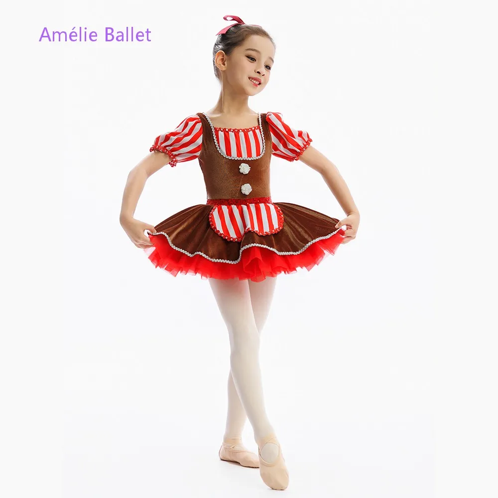 C26053 novos trajes de balé marrom e vermelho veludo superior corpete ballet tutu crianças desempenho palco ballet dança traje dancewear