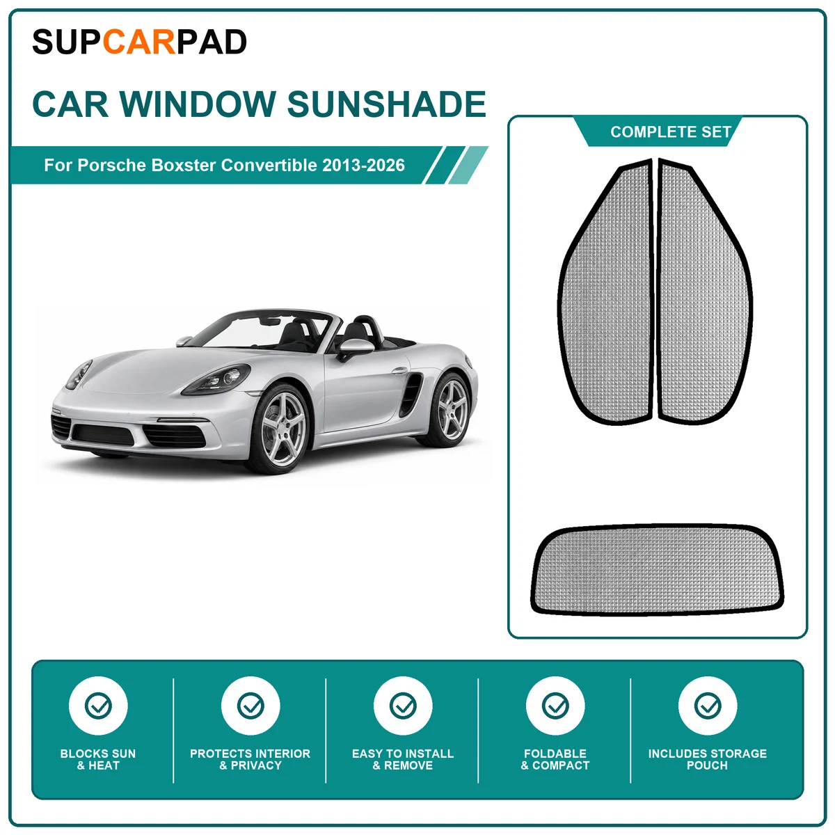 For Porsche Boxster Convertible 2013-2026 Full Set Car Window Sunshades UV Block Privacy Heat Insulated Foldable Car Curtain