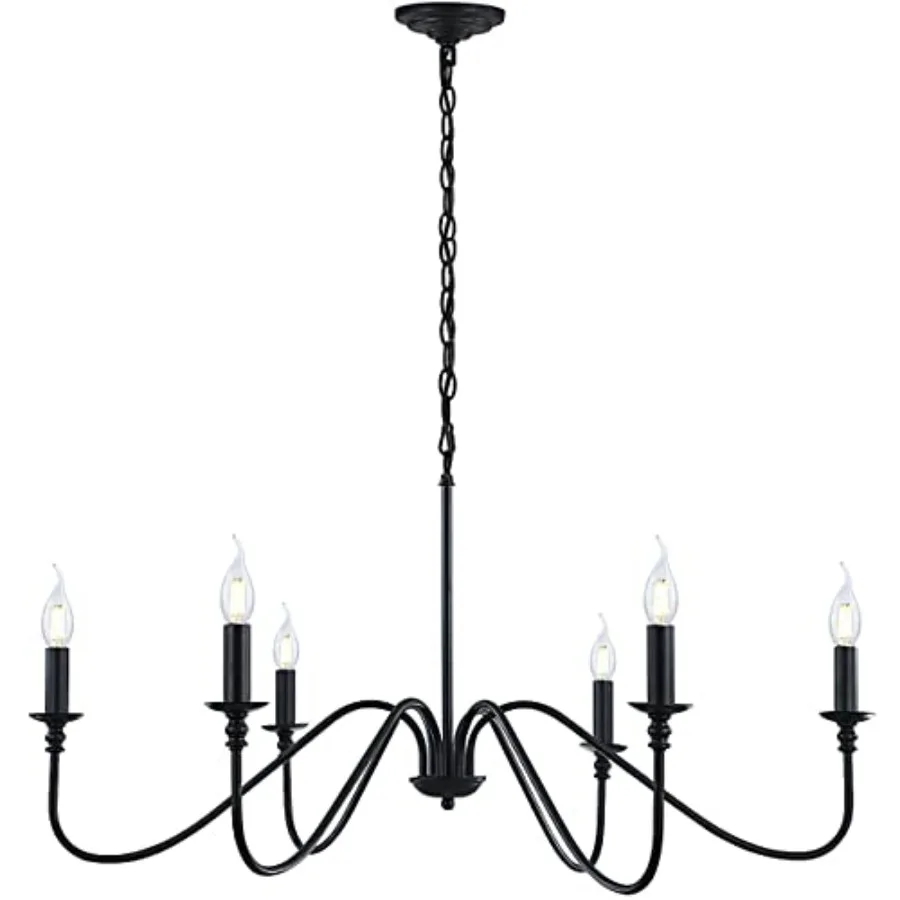 

Black Chandelier, 6-Light Rustic Industrial Iron Chandeliers for Dining Room Lighting Fixtures Hanging, Candle Hanging Hallway,