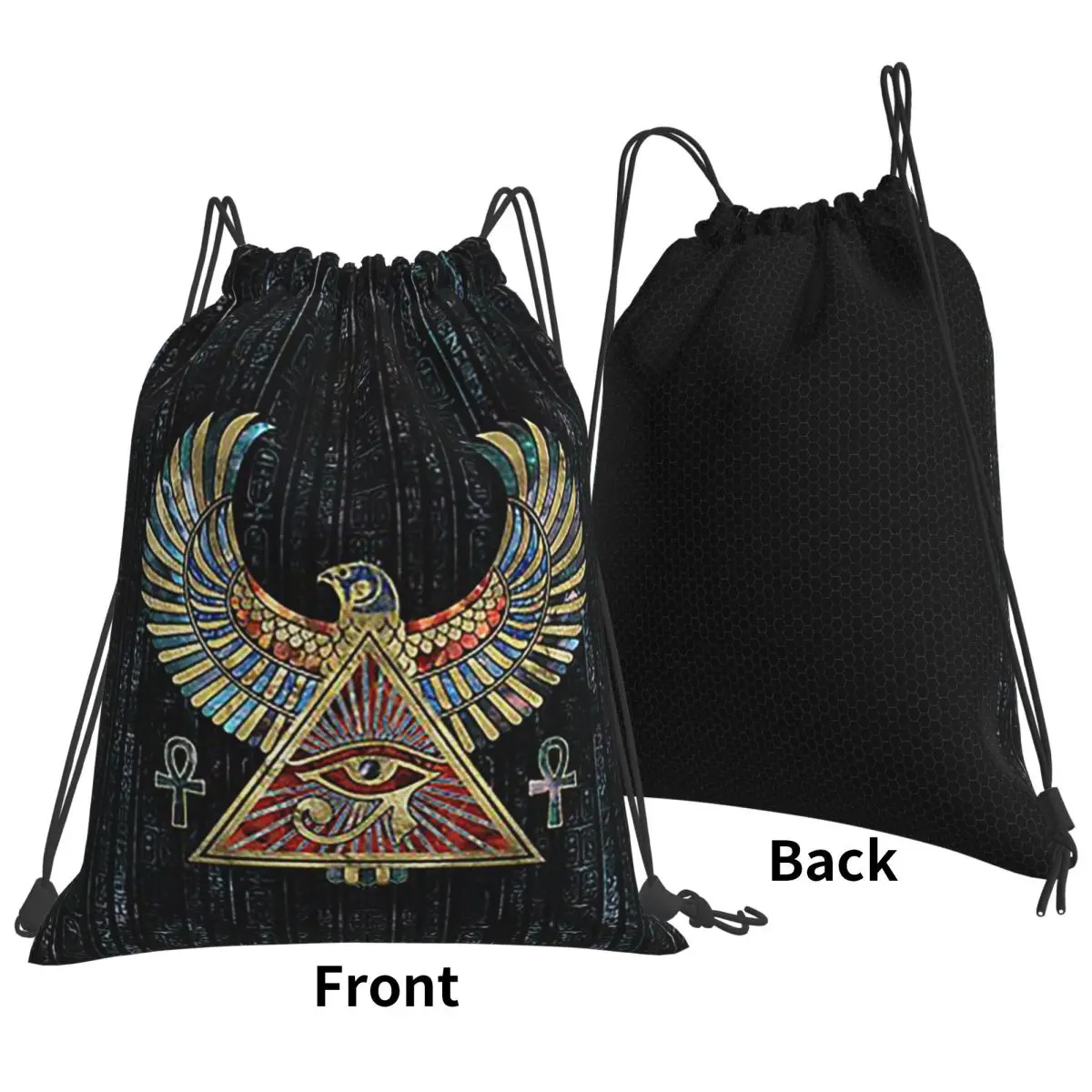 Eye Of Horus Wadjet Gemstone And Gold Backpacks Multi-function Drawstring Bundle Pocket Sundries Bag Book Bags Man Woman School
