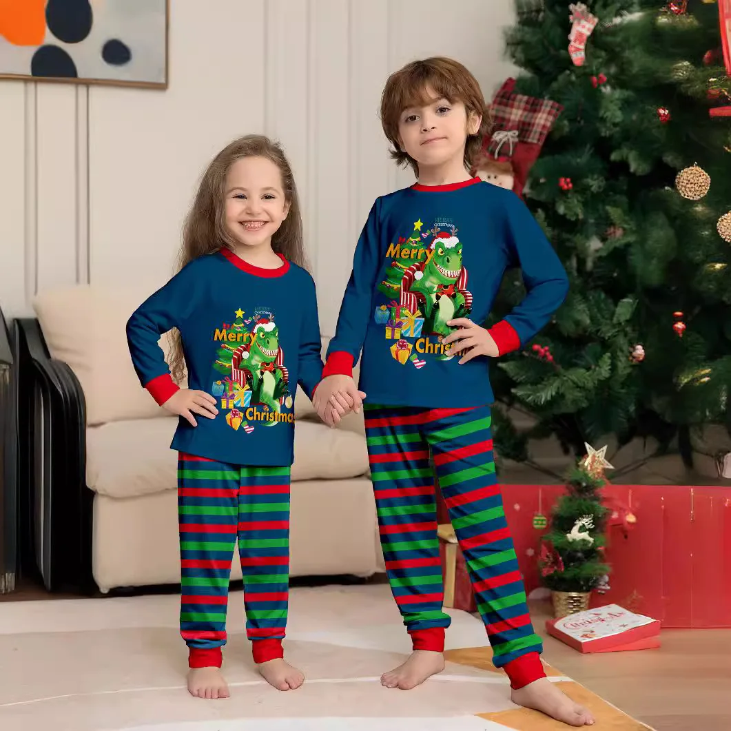 2024 New Winter Family/Couple Matching Outfits 3d Dinosaur Print Christmas Pajamas Set Soft Cute 2 Pieces Suit Xmas Look Pyjamas