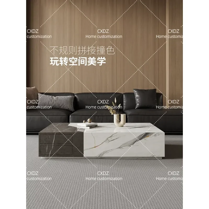 2026 New Light Luxury Marble Coffee Table Square Design with Drawer Storage for Villa Living Room Modern Color Matching