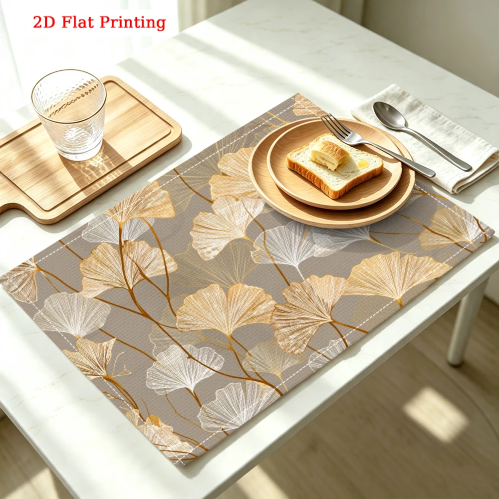 Ginkgo Leaf Pattern Kitchen Placemat Ginkgo Leaf Pattern Linen Pad Dish Coffee Cup Table Mat 1PC 30x40cm
