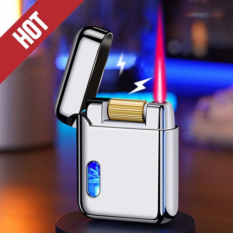 New Cool Electronic Induction Ignition Trend Red Flame Metal Windproof Lighter, Outdoor Barbecue, Cigar Lighter, Gift for Men