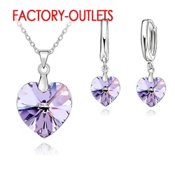 925 Sterling Silver Bridal Jewelry Sets Austrain Crystal Heart Shape Necklaces Hoop Earrings Women Girls Engagement Anniversary