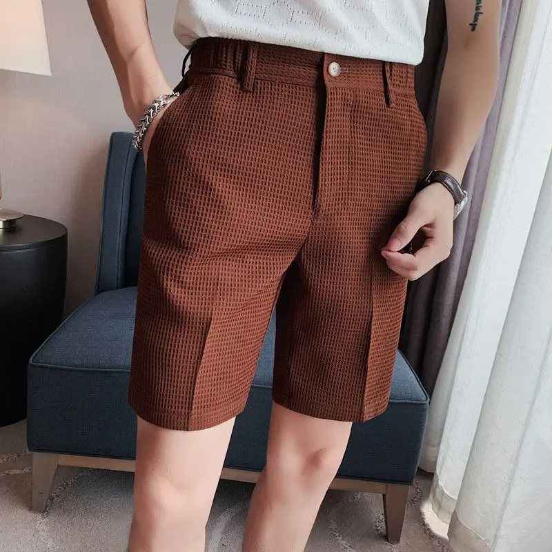 Invisible Open-Seat Pants Outdoor Sex Shorts Men\'s Summer Suit Solid Color Shorts Korean Style Slim Fit Elasticated Waist Shorts