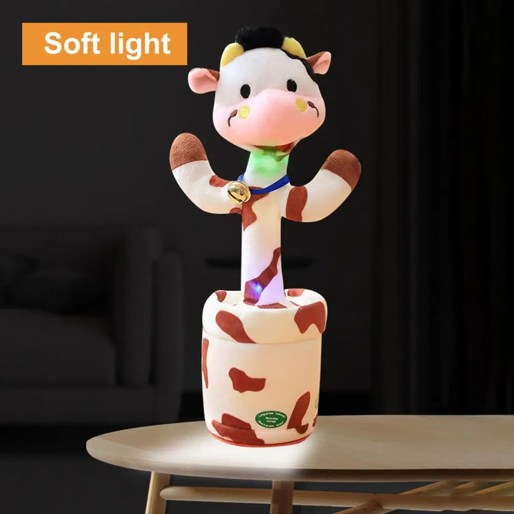 1 Set Creative LED Light-up Plush Dairy Cow Interactive Talking Toy 220mAh Battery Dancing Doll Cartoon Home Decor