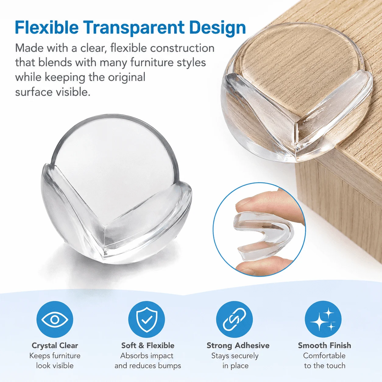 16 Pack Transparent Adhesive Corner Guards, Flexible Table and Furniture Corner Protectors for Home Surfaces view 2