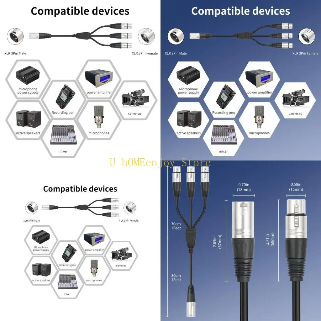 B0KF High Durability Xlrs Y Splitter for Balanced Audios Connection to Multiple Microphones or Mixer Reliable Construction