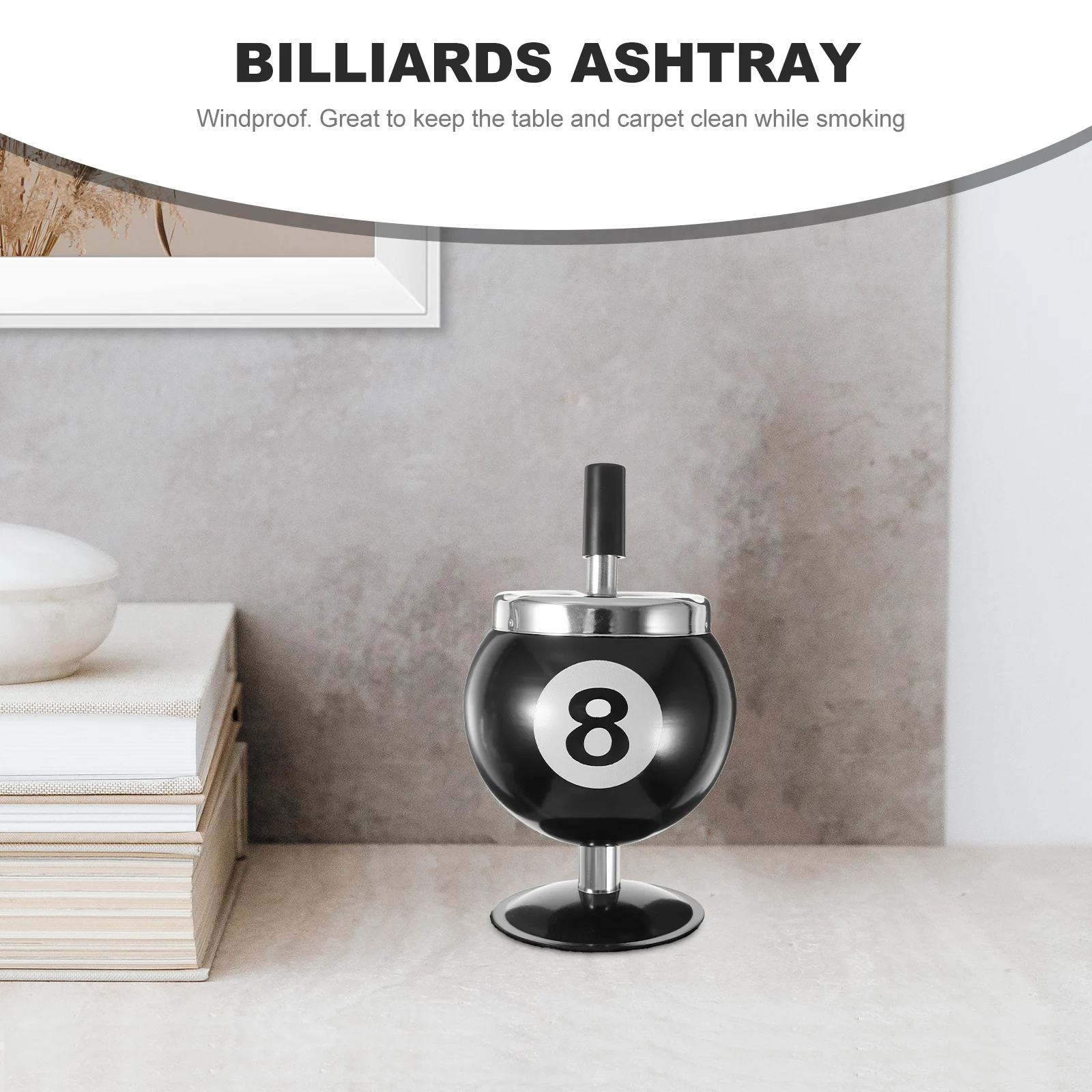 

Billiards Ashtray Metal Cigarette Push Down Black Large Capacity Windproof Rotating Tray Home Bar Cafe Hotel Restaurant Stylish