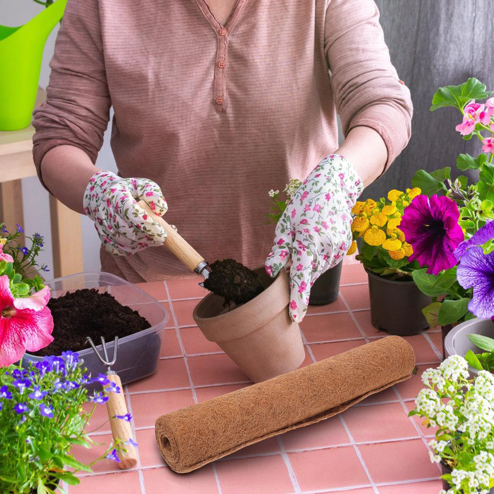 

Coconut Fiber Mat Roll Natural Coir Liner Sheets for Planters Hanging Baskets Flower Pots Garden Decor Chicken Nesting Pad Brown