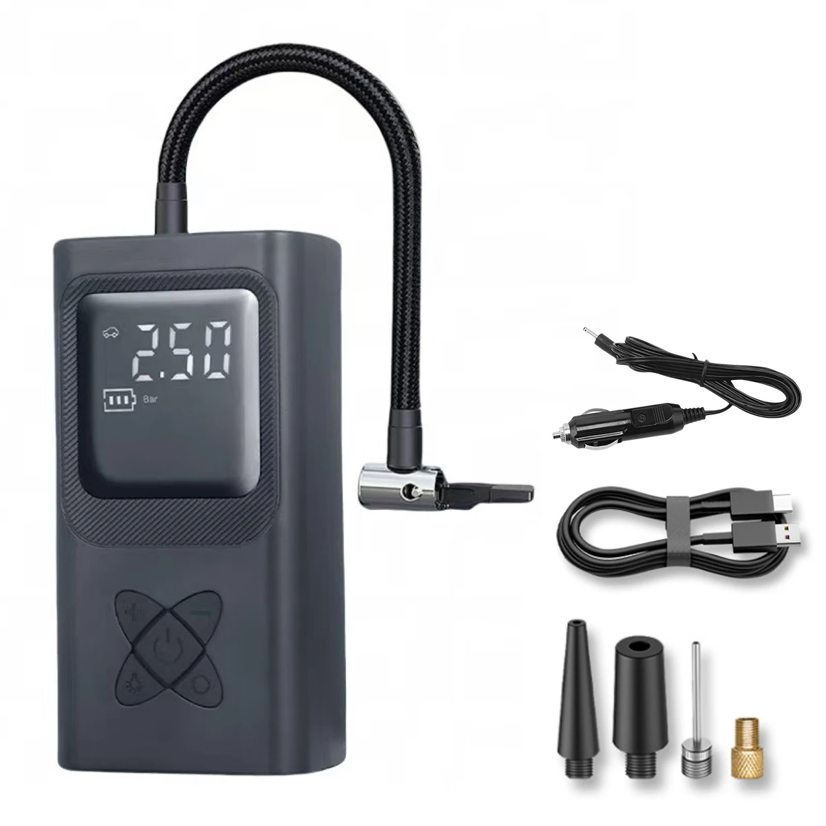 

Беспроводной воздушный насос 2-в-1 для шин, умный цифровой ЖК-дисплей, перезаряжаемый насос для автомобильных и велосипедных шин со светодиодной подсветкой