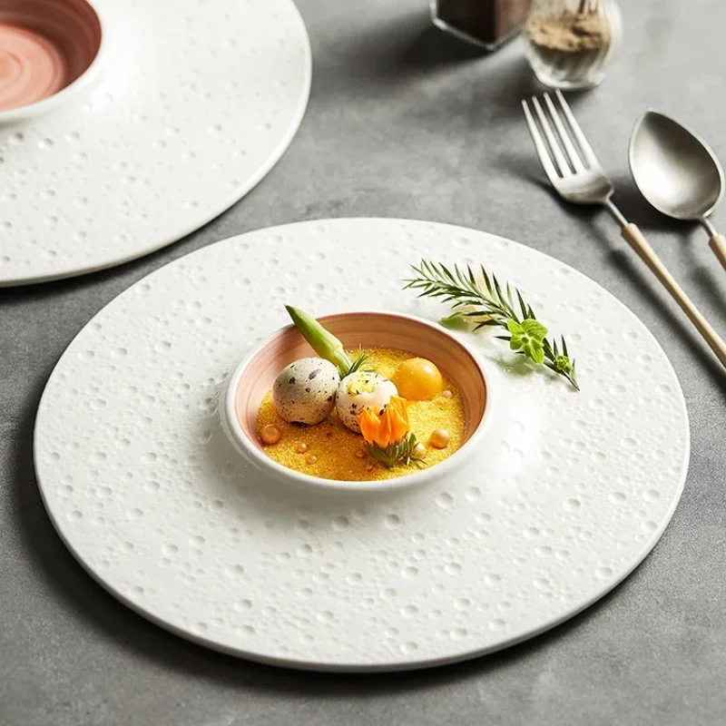 Round Fire-like Ceramic Dinner Shanxi Plate Rain Plate Order Western Food Hotel Plate Qingshe Club Desktop Baitai Tableware