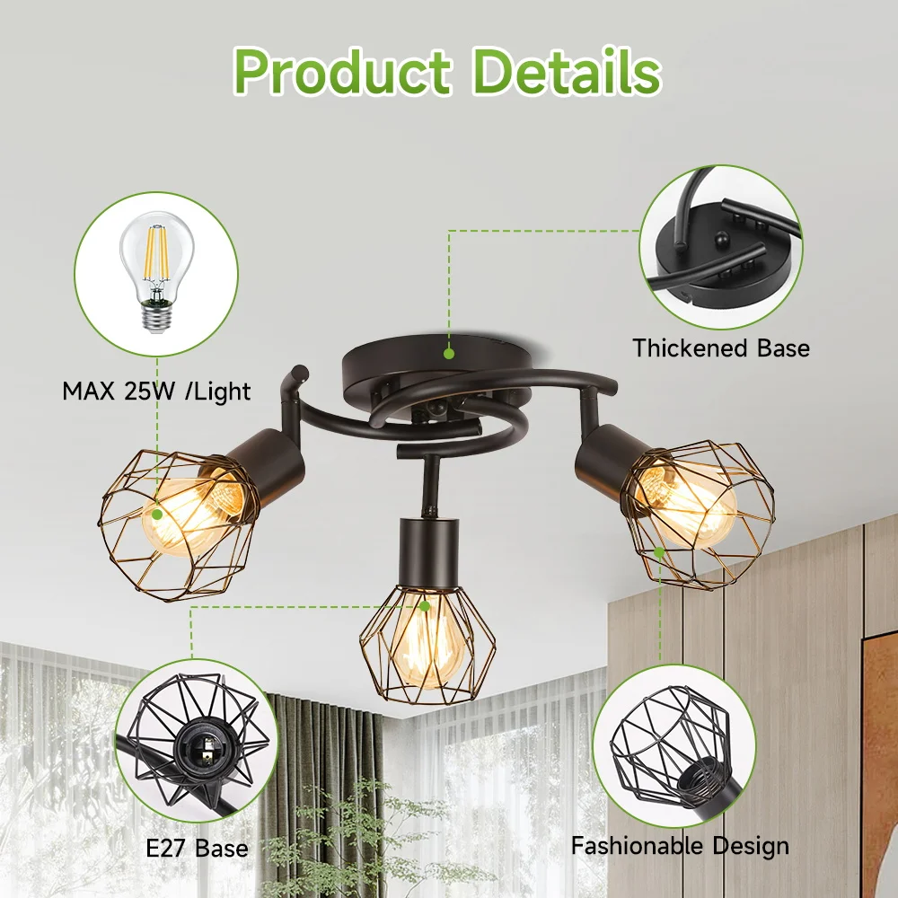 Современный потолочный прожектор E27, 2025, сменная лампа для гостиной, столовой, кухни, декоративная ветка, дизайн освещения