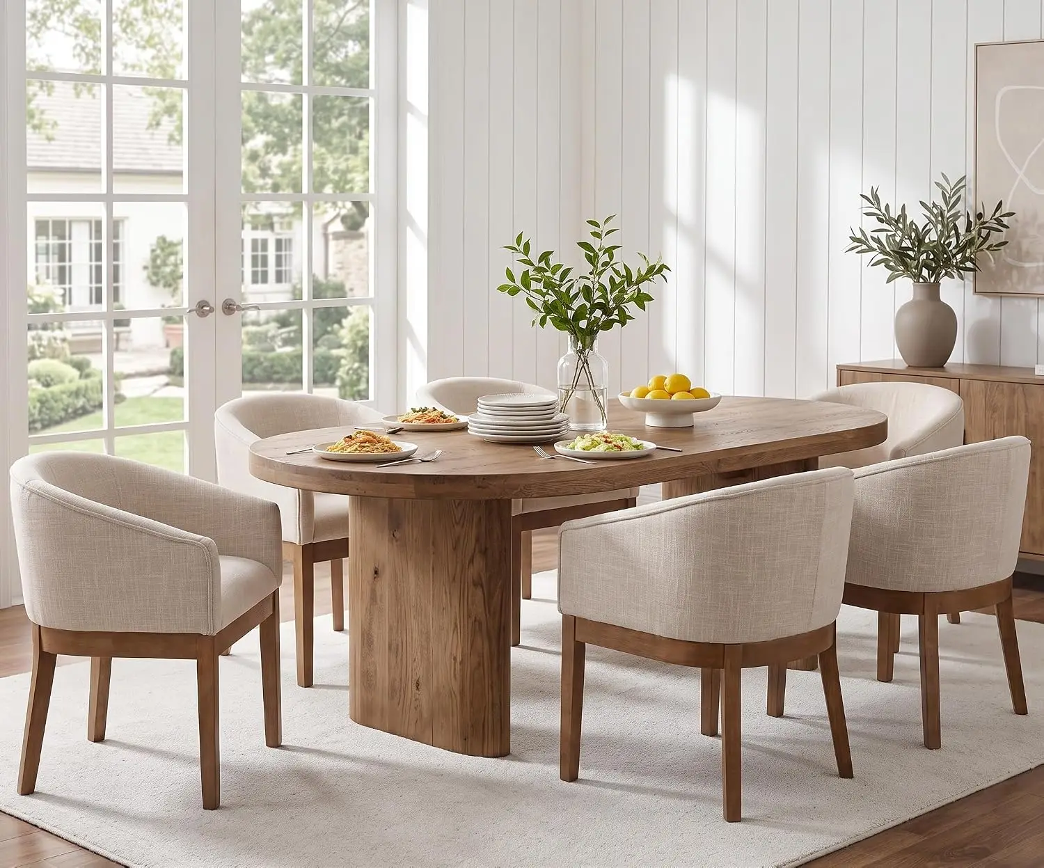 Barrel Dining Chairs Set of 6, Upholstered Kitchen Chairs, Beige
