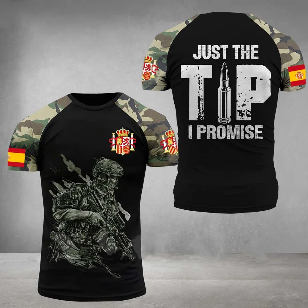 Fashion New Spanish Army Men\'s T-Shirt Veteran Soldier Flag Print Summer Short Sleeve Oversized O Neck Pullover Tops Clothing