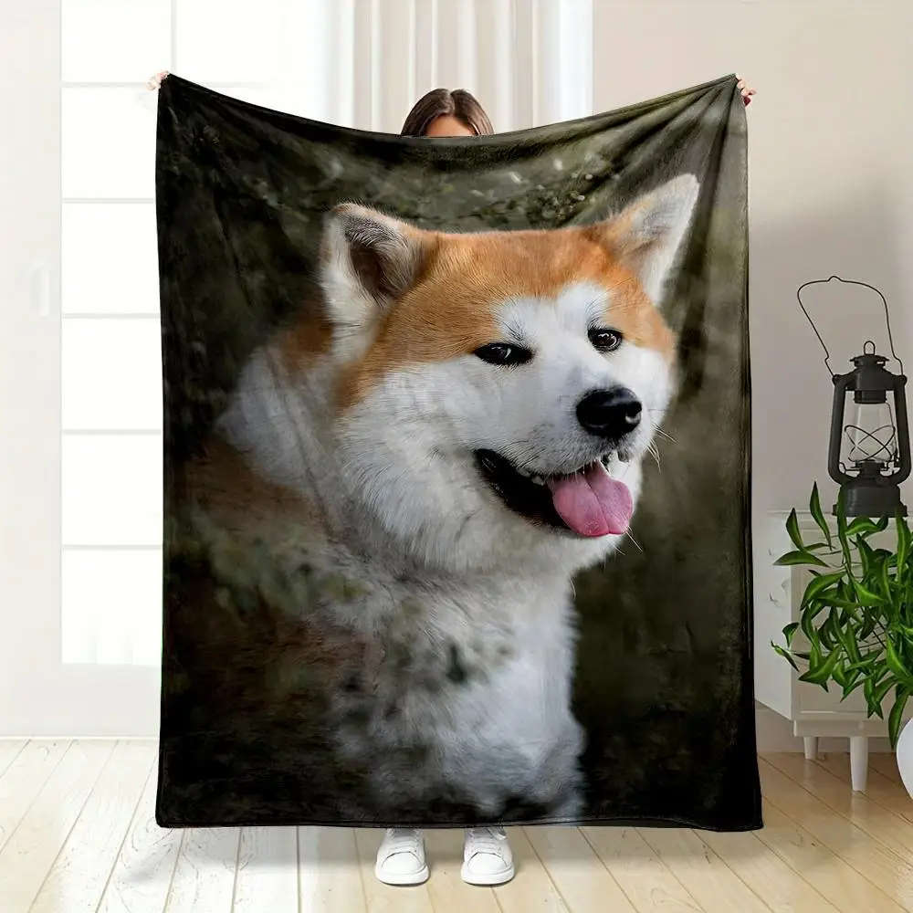 Akita Dog Theme Pattern Flannel printed blanket suitable for all seasons suitable for living room office sofa and travel