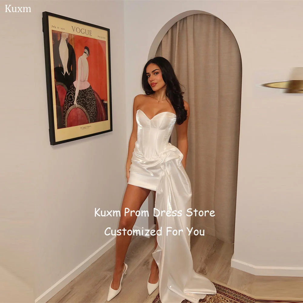 

Kuxm Fashion Satin Wedding Dresses Bride Sweetheart Sleeveless Backless Short Vestidos De Novia Mini Vintage Dress Customized
