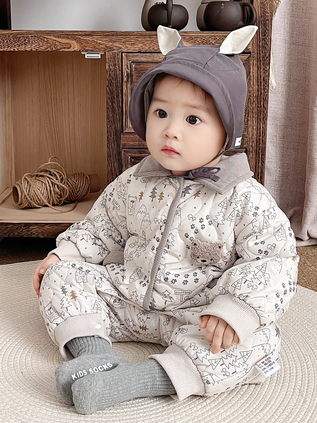 Baby Rer Suit Cotton Lined Casual Thiened Outdoor Clothes for Infants Faionable Full Print Autumn Winter Outfit