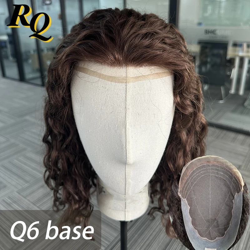 Q6 Lace & PU Base Pre Styled 16inches Wave Style Hair System Unit Toupee Wig For Men Durable Male Hair Prosthesis Men's Wigs