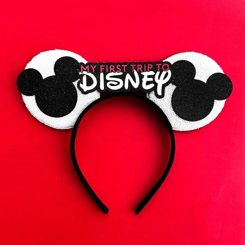 MY FIRST TRIP TO Disney Mickey Mouse Ear Headband for Adults Kids Minnie Mouse Hairbands Women Girls Black Bows Hair Accessories