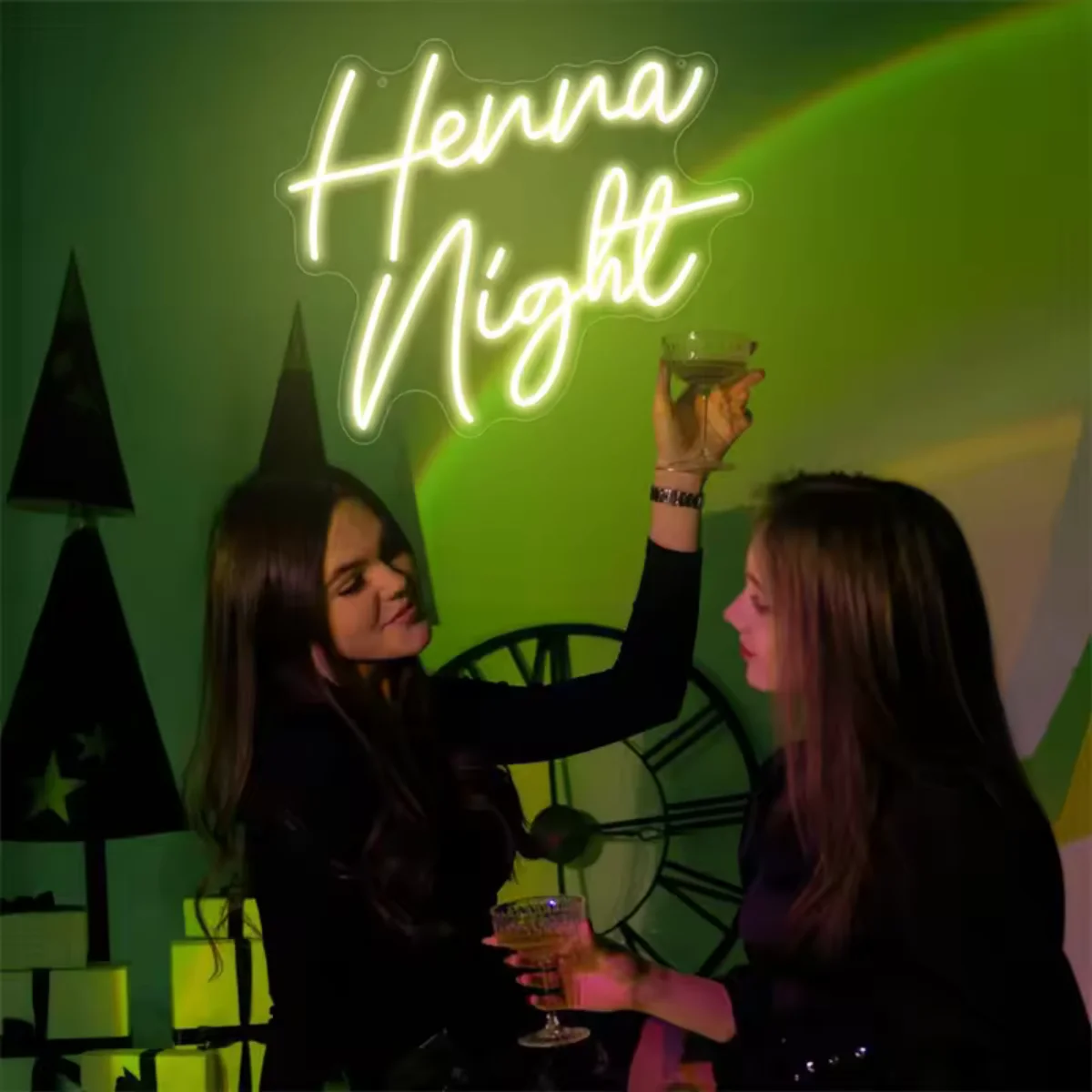 Henna Night LED Neon Sign Customized - Henna Party Lighting, Henna Day Decoration for Bridal Shower, Wedding Background Wall Art