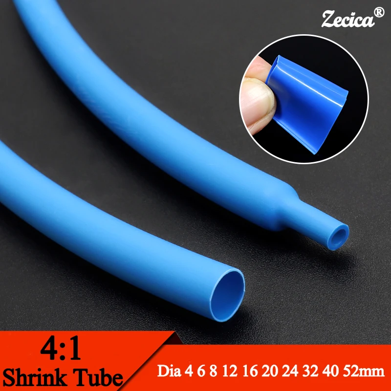 

1~20m 4:1 Blue Heat Shrink Tubing With Glue Diameter 4~ 16mm Double Wall Adhensive Polyolefin Sleeve Lined Wire Cable Protector